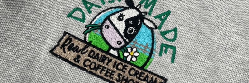 Embroidered logo on polo shirt