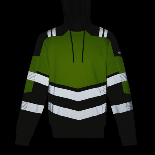 Reflective strips in the dark on hi-vis hoodie