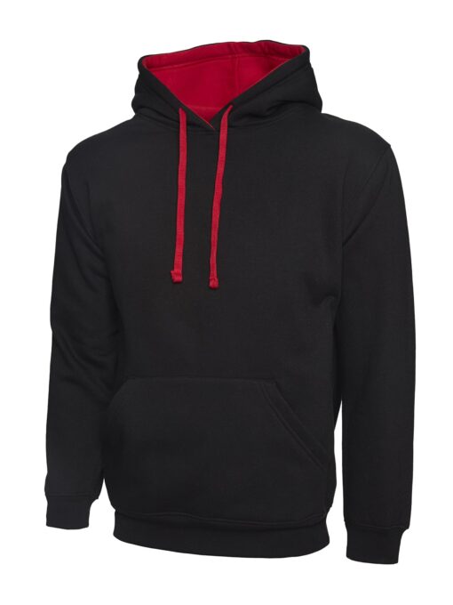 UC507 BLACK RED - Uneek Contrast Hooded Sweatshirt