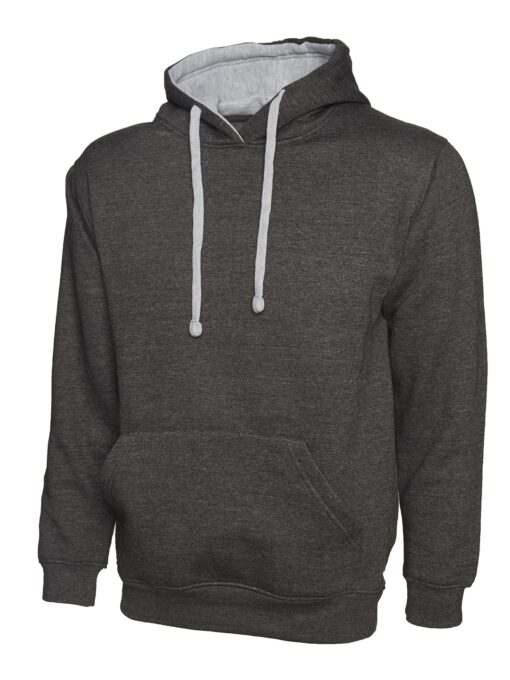 UC507 CHARCOAL HEATHER GREY - Uneek Contrast Hooded Sweatshirt