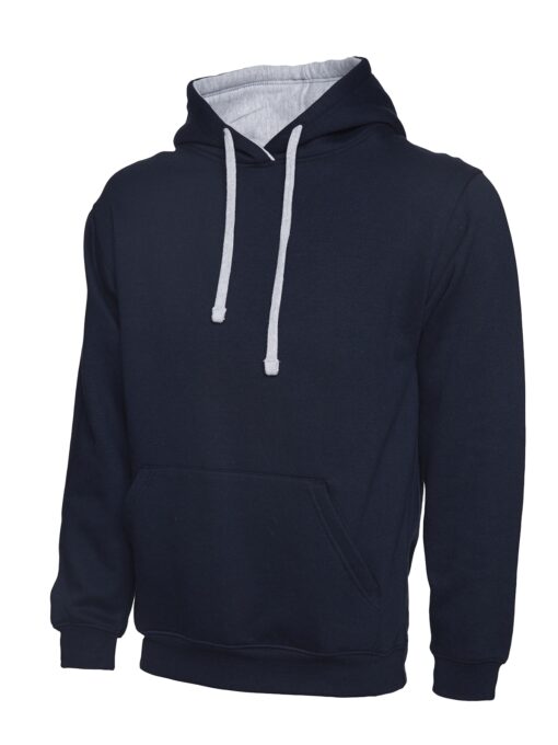 UC507 NAVY HEATHER GREY - Uneek Contrast Hooded Sweatshirt