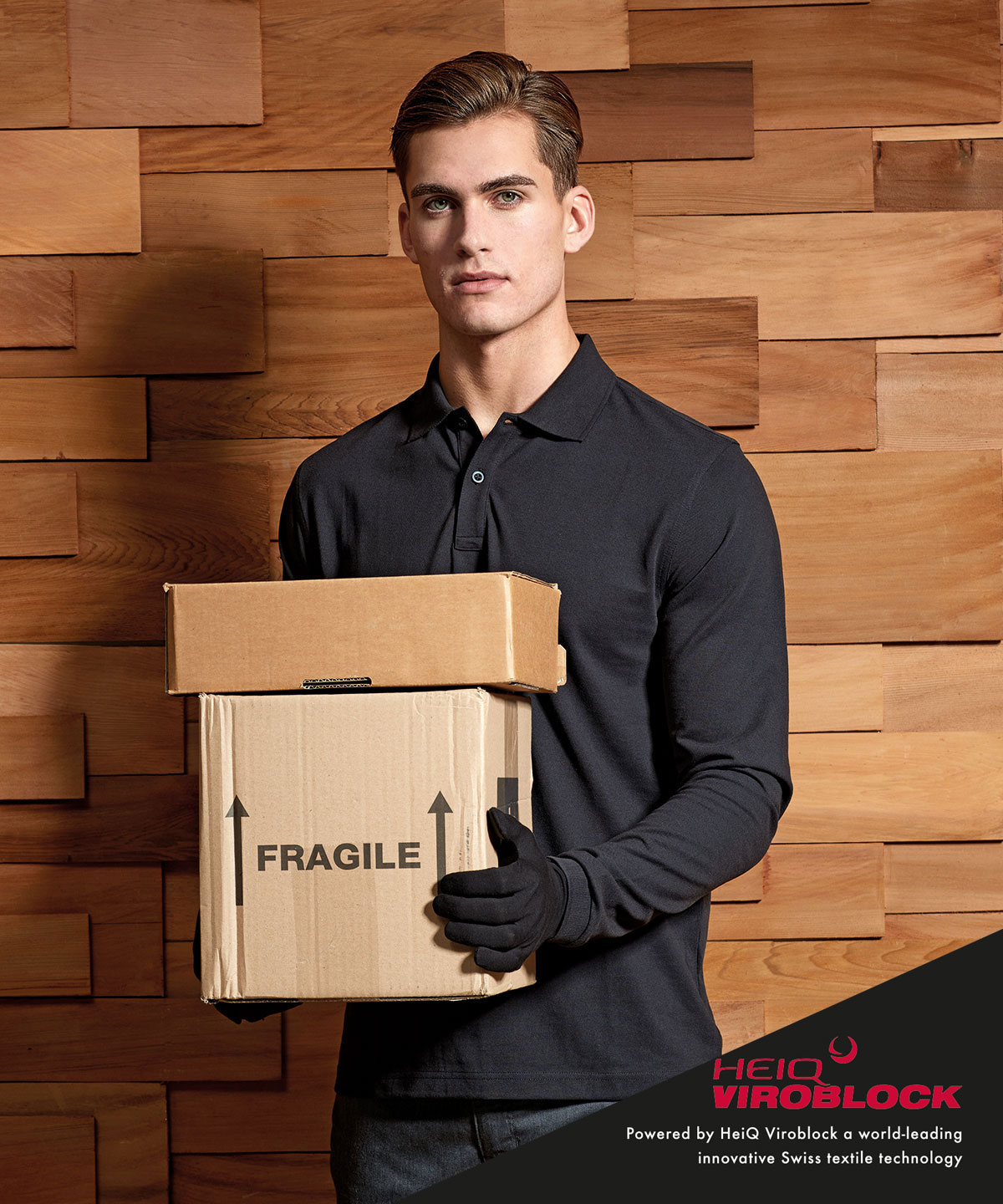Premier long sleeve polo shirt, powered by HeiQ Viroblock
